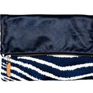 Genuine Leather and Chenille Fold Over Clutch